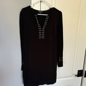 Express Black Long Sleeve Dress with Grommet Accents